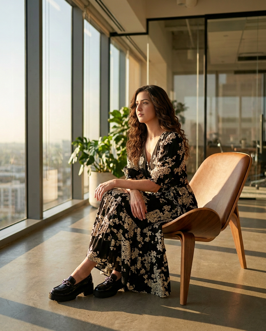 Morning Light at the Glass Office modest outfit inspiration