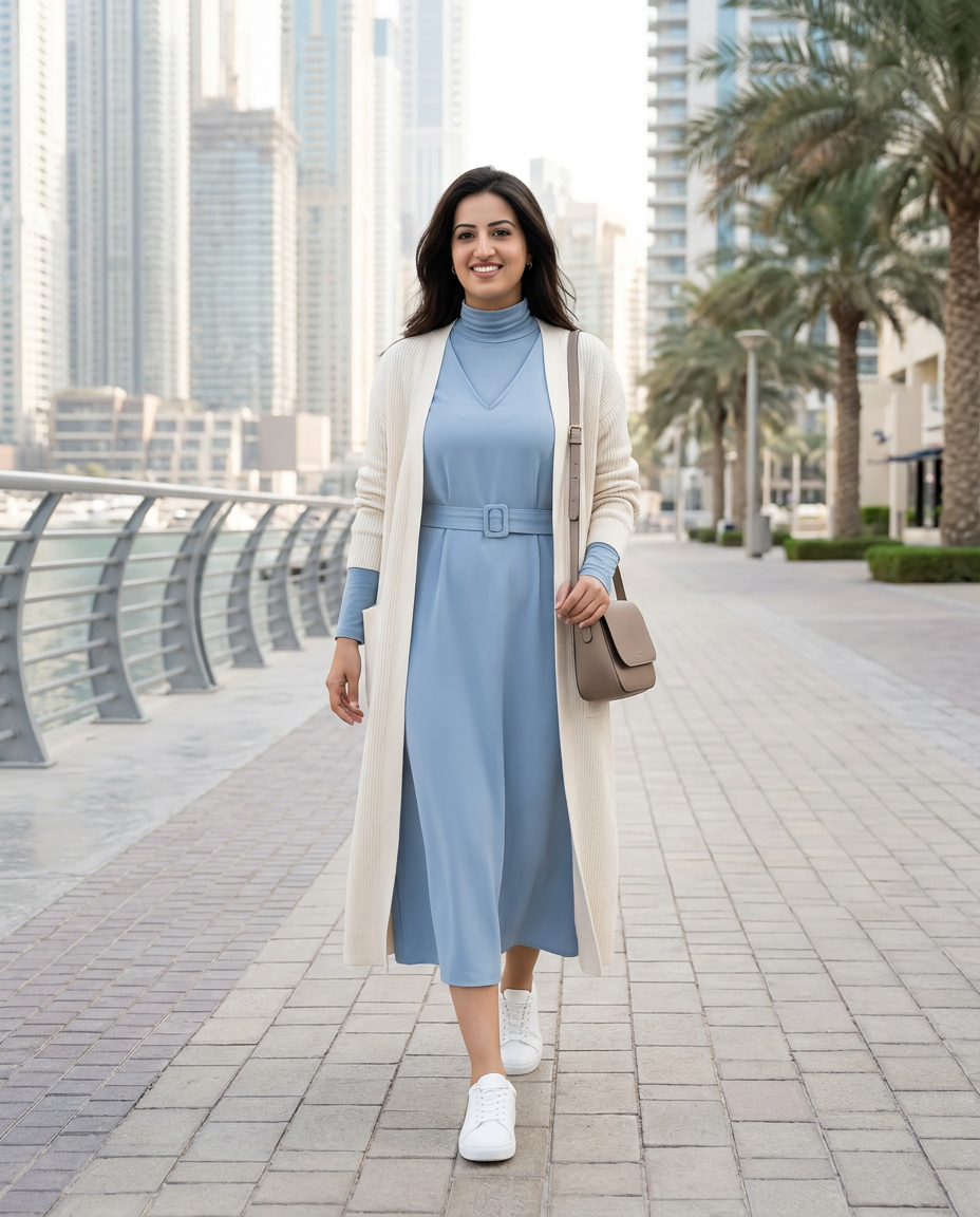 Blue Marina Walk, a modest Max Fashion UAE outfit worn by Meriam
