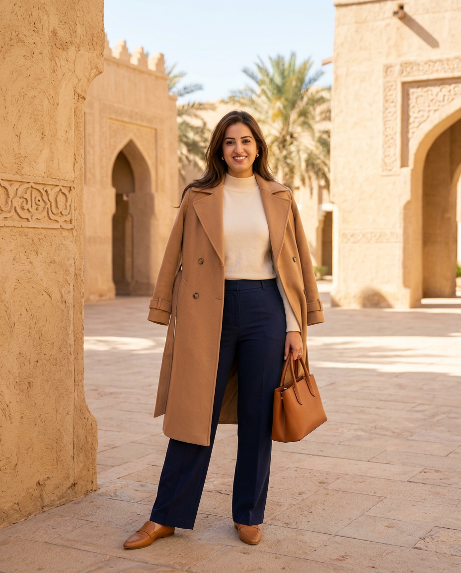 Riyadh Courtyard Trench, a modest Max Fashion KSA outfit worn by Meriam