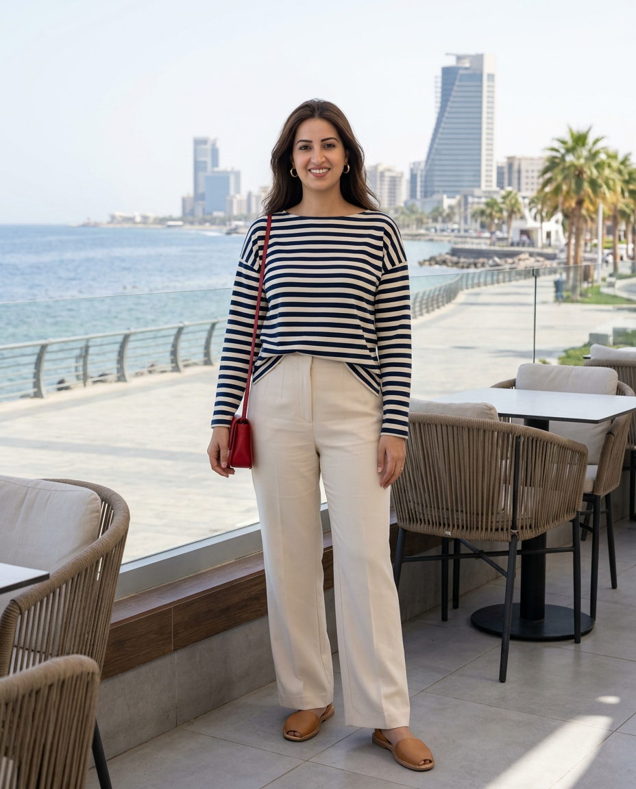 Jeddah Corniche Stripes — full look