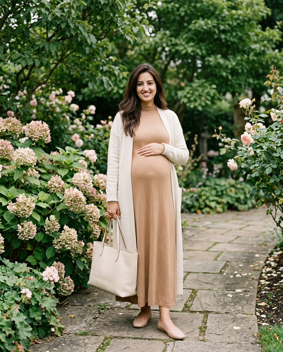 Maternity in Camel — full look